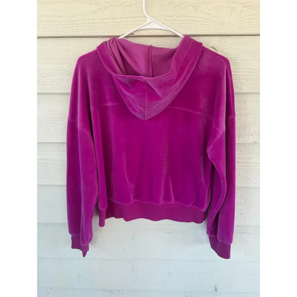 Justice Velour Zip Hoodie Pink Girls XL 16/18 Gold Zipper Cropped Y2K